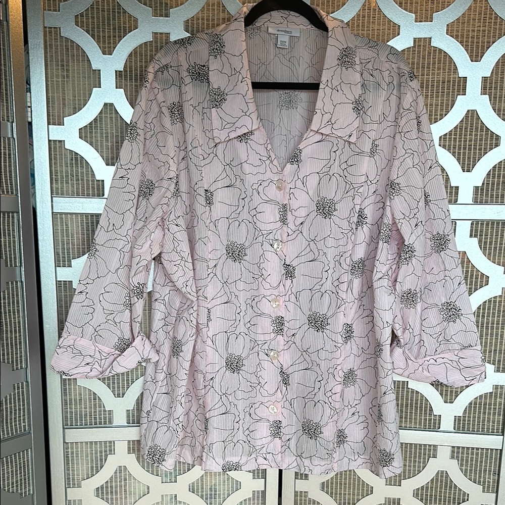 Dress Barn Pink Floral Button Down Shirt
